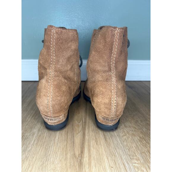 Sorel Joan of Arctic Women’s 5 Lace Up wedge Boots Brown Raw Suede Leather - Picture 4 of 8